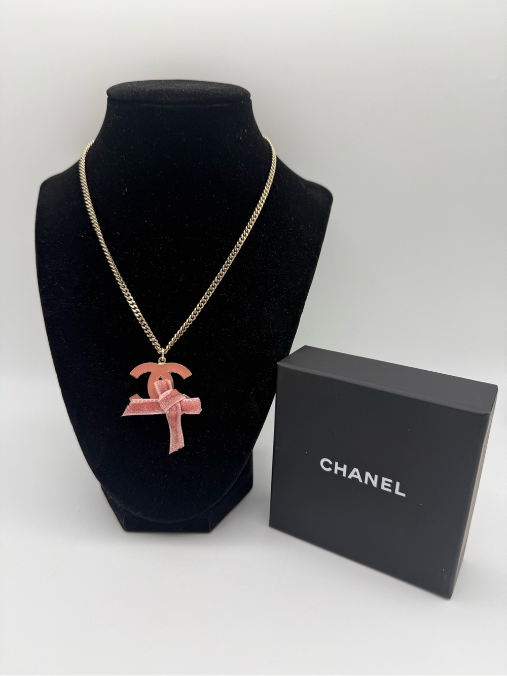 Chanel Enamel & Velvet Bow CC Pendant Necklace